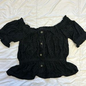 Black ruffled top with buttons (for show)